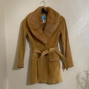 Marciano Tan Trench Coat with Fur Collar